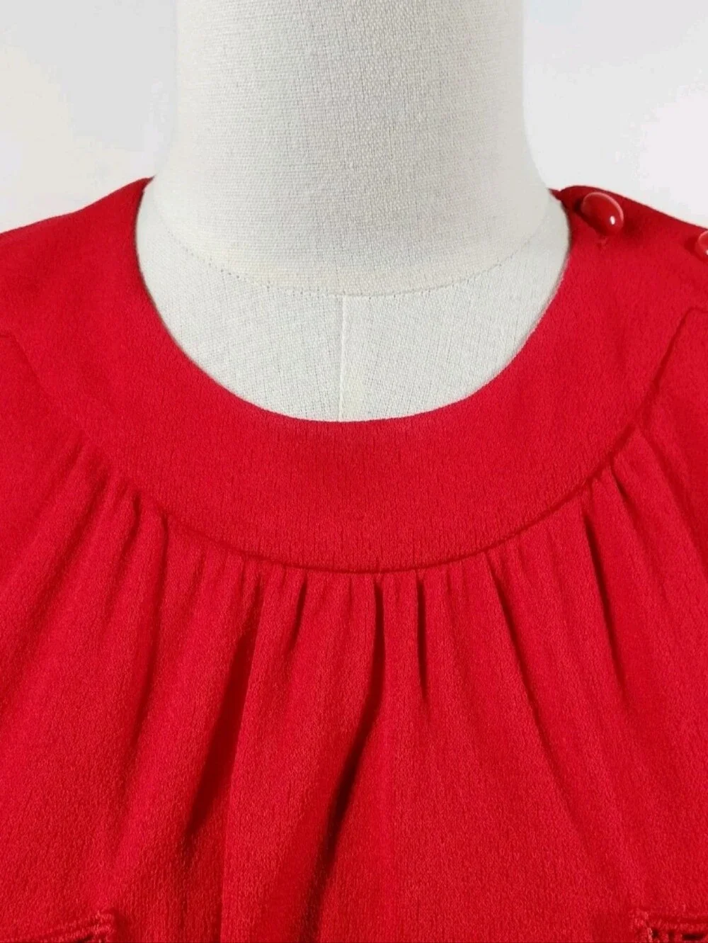 Louis Vuitton Red Short Sleeve Rayon Silk Cotton Polyester Lace Trim Midi Dress